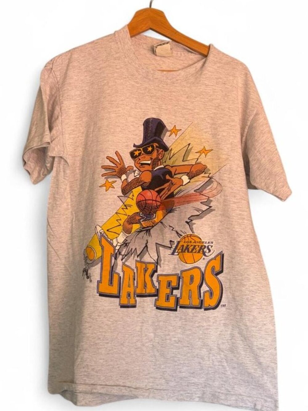 90s Los Angeles Lakers Jack Davis Art Breakthrough Nutmeg TShirt Sz L